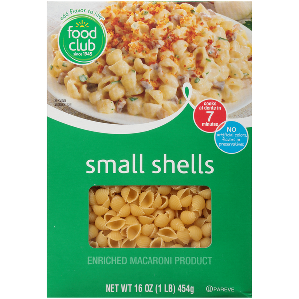 Food Club Enriched Macaroni Product, Small Shells  DestGlow