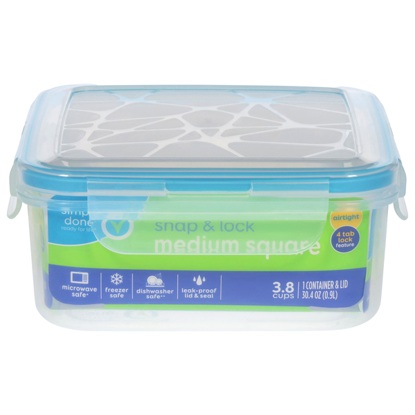 Simply Done Container &amp; Lid, Snap &amp; Lock, Medium, Square, 30.4 Ounce  DestGlow