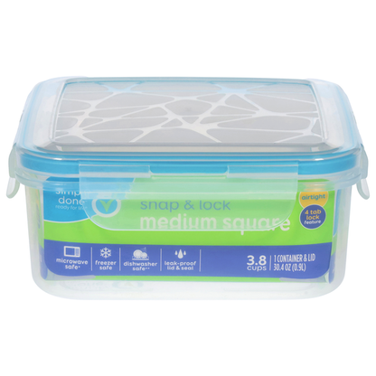 Simply Done Container &amp; Lid, Snap &amp; Lock, Medium, Square, 30.4 Ounce