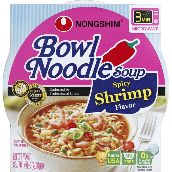 Nongshim Noodle Soup, Bowl, Spicy Shrimp Flavor  DestGlow
