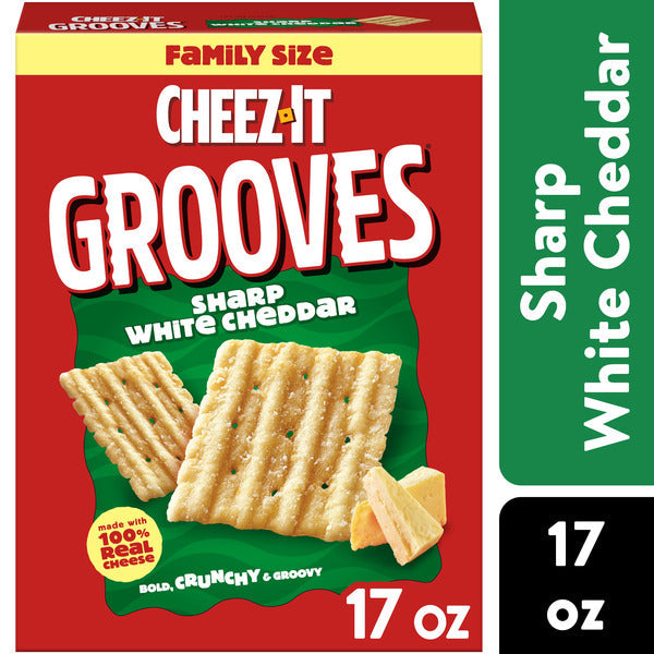 Cheez-It Grooves Sharp White Cheddar Crunchy Cheese Crackers, Snack Crackers, Family Size, 17 oz  DestGlow