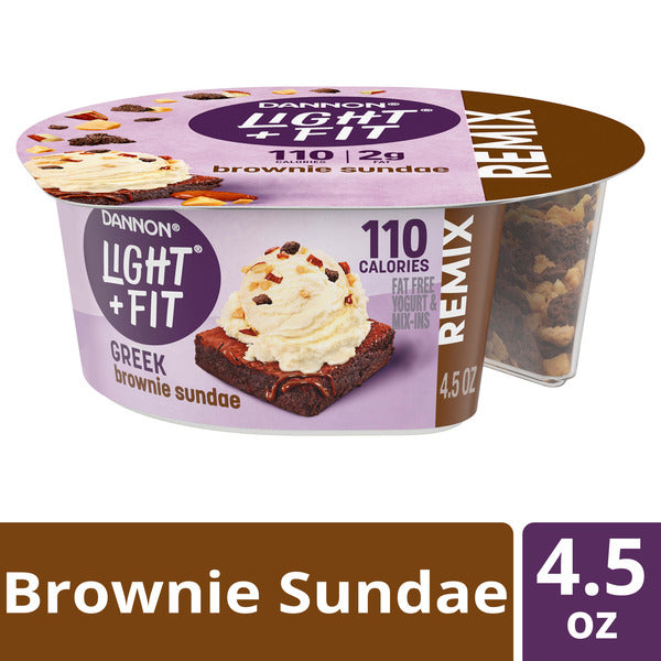 Dannon Light + Fit REMIX Brownie Sundae Non-fat Greek Yogurt with Brownie Crumbles, Honey Praline Almonds &amp; Butter Toffee Mix-Ins