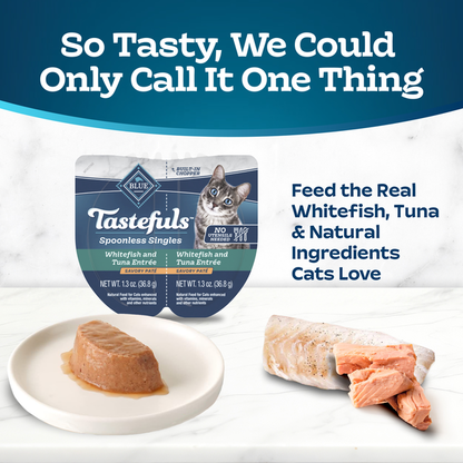 Blue Buffalo Tastefuls Spoonless Singles Wet Cat Food, Whitefish and Tuna, Twin Pack Cups