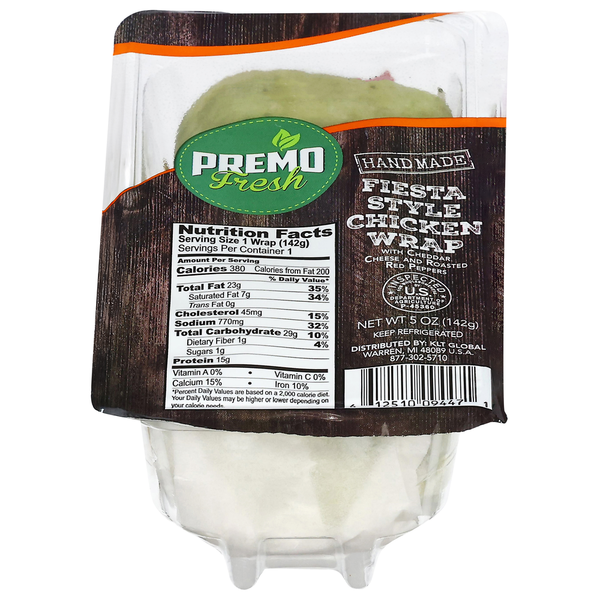 Premo Wrap, with Cheddar Cheese and Roasted Red Peppers, Fiesta Style Chicken  DestGlow