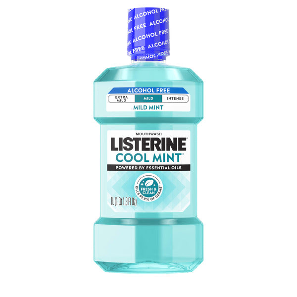 Listerine Cool Mint Alcohol-Free Mild Mouthwash for Bad Breath, Mild Mint, 1 L  DestGlow
