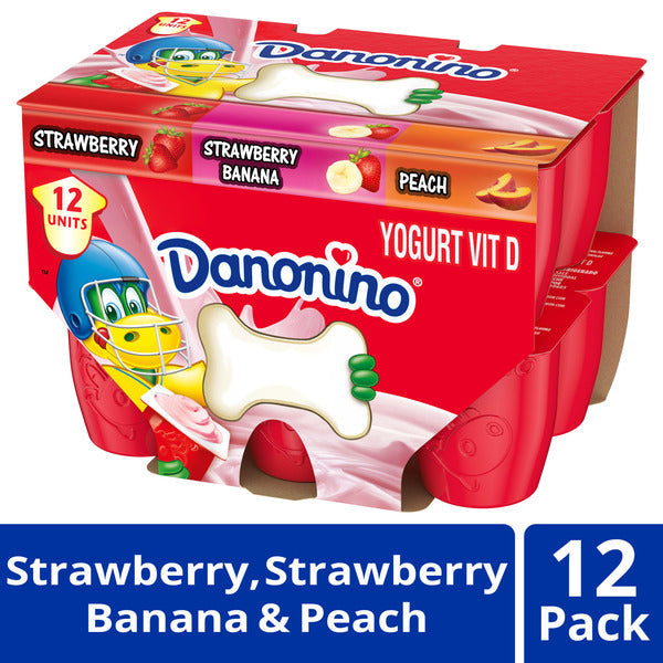 Danonino Variety Pack Strawberry, Strawberry Banana, Peach Yogurt, 1.76 Oz, 12 count  DestGlow