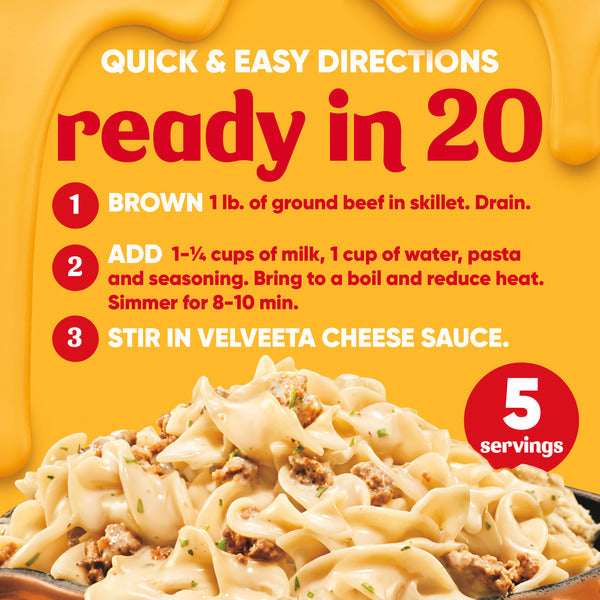 VELVEETA Creamy Beef Stroganoff One Pan Dinner Kit with Cheese Sauce, Pasta &amp; Seasonings