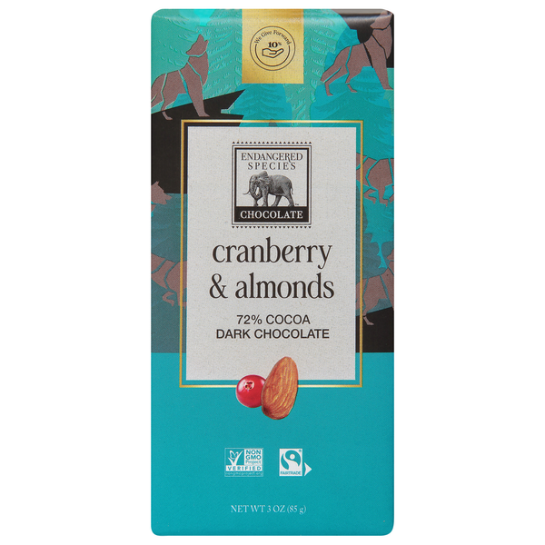 Endangered Species Dark Chocolate, Cranberry &amp; Almonds, 72% Cocoa  DestGlow