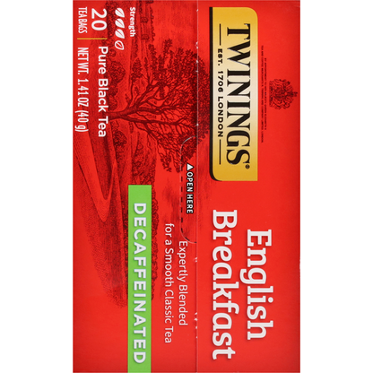 Twinings Black Tea, Pure, Decaffeinated, English Breakfast, Tea Bags
