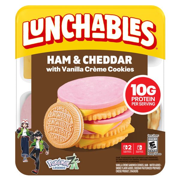 Lunchables Ham &amp; Cheddar Cheese Cracker Stackers Snack Kit Kids Lunch with Vanilla Cookies