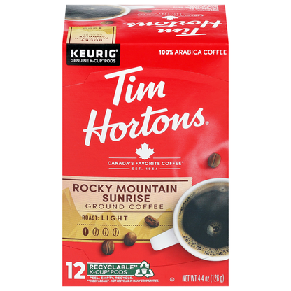 Tim Hortons Ground K-Cup Pods Light Rocky Mountain Sunrise Coffee