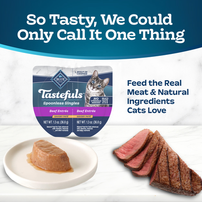 Blue Buffalo Tastefuls Spoonless Singles Wet Cat Food, Beef, Twin Pack Cups
