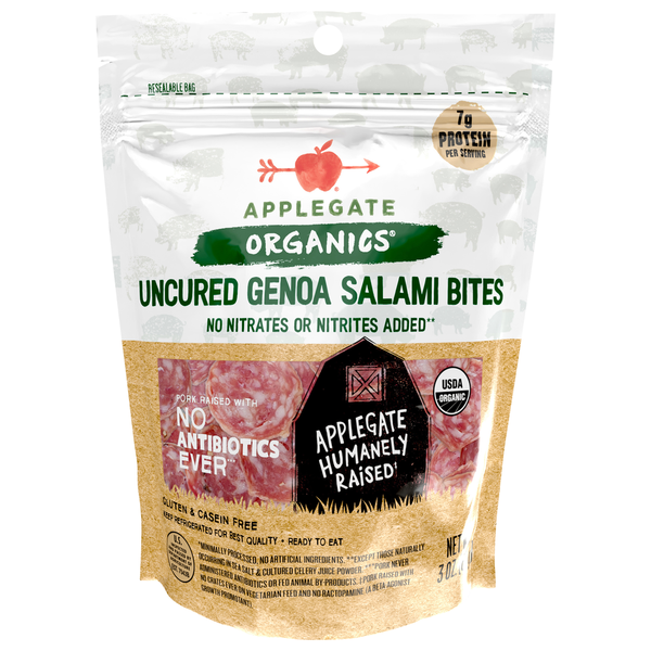 Applegate Organics Organic Uncured Genoa Salami Bites Snack Bag, 7g of protein  DestGlow