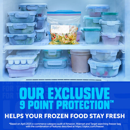 Ziploc Quart Freezer Storage Bags, Stay Open Design, Easy to Fill