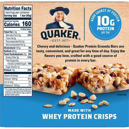 Quaker Protein Granola Bars, Cookies &amp; Cream, 10g Protein