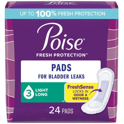 Poise Incontinence Pads, Light Absorbency, Long Length