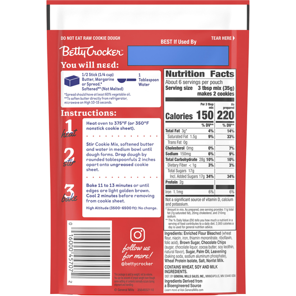 Betty Crocker Chocolate Chip Snack Size Cookie Mix  DestGlow