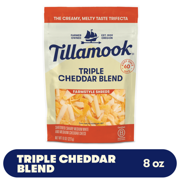 Tillamook Farmstyle Triple Cheddar Cheese Blend Shredded Cheese, 8oz  DestGlow