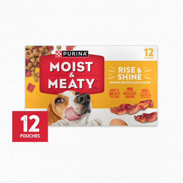 Purina Moist &amp; Meaty Rise and Shine Awaken Bacon and Egg Flavor Soft Dog Food Pouches  DestGlow