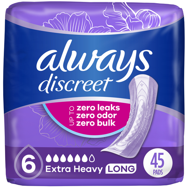 Always Discreet Discreet Pads, Extra Heavy Absorbency, Long Length  DestGlow