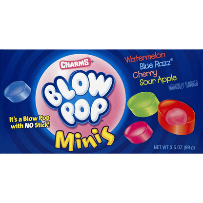 Charms Blow Pop, Watermelon, Blue Razz, Cherry, Sour Apple