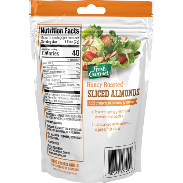 Fresh Gourmet Almonds, Honey Roasted, Sliced  DestGlow
