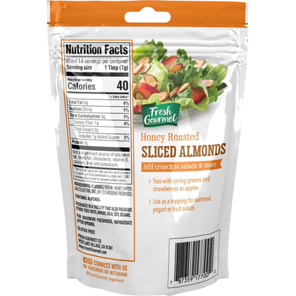 Fresh Gourmet Almonds, Honey Roasted, Sliced