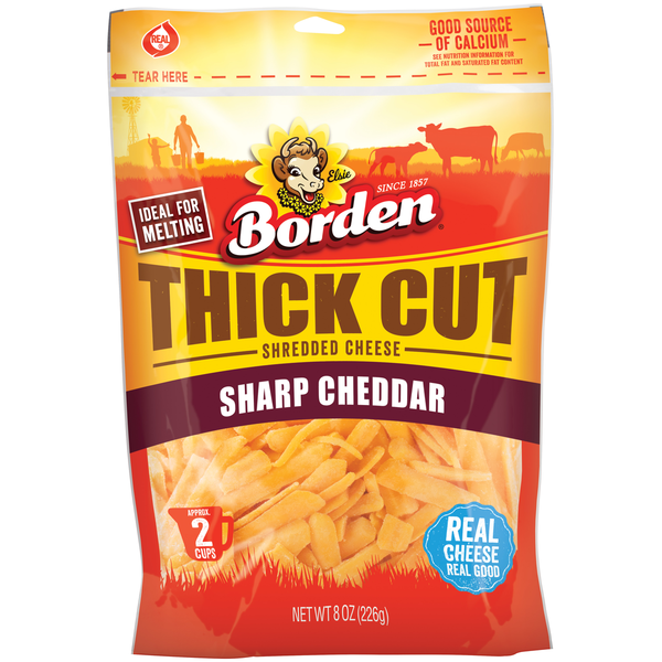 Borden Thick Cut Shredded Cheese, Sharp Cheddar  DestGlow