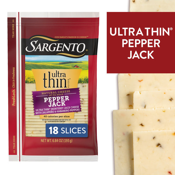 Sargento Ultra Thin® Natural Pepper Jack Sliced Cheese, 18 Slices