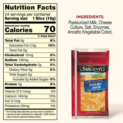 Sargento Natural Colby-Jack Sliced Cheese, 24 Slices