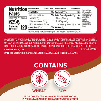Sara Lee Whole Wheat, Bread, Wheat Bread, 16 oz