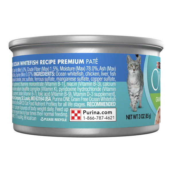 Purina ONE Natural, High Protein, Grain Free Wet Cat Food Pate, Ocean Whitefish Recipe