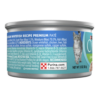 Purina ONE Natural, High Protein, Grain Free Wet Cat Food Pate, Ocean Whitefish Recipe