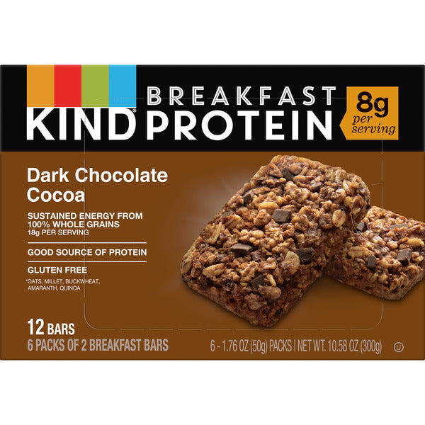 KIND Breakfast Gluten Free Dark Chocolate Cocoa Protein Snack Bars, 1.76 oz, 12 Count  DestGlow