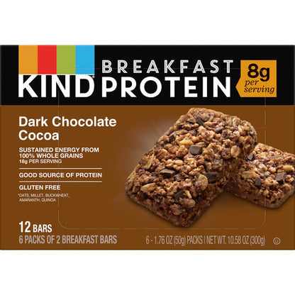 KIND Breakfast Gluten Free Dark Chocolate Cocoa Protein Snack Bars, 1.76 oz, 12 Count
