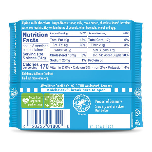 Ritter Sport Alpine Milk Chocolate  DestGlow