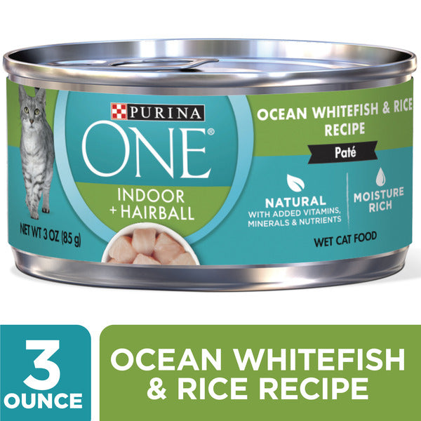 Purina ONE Indoor, Natural, High Protein Pate Wet Cat Food, Indoor Advantage Ocean Whitefish &amp; Rice