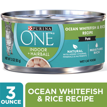 Purina ONE Indoor, Natural, High Protein Pate Wet Cat Food, Indoor Advantage Ocean Whitefish &amp; Rice