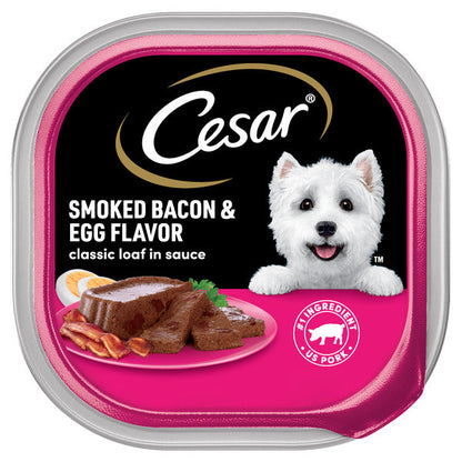 Cesar Loaf in Sauce Adult Wet Dog Food Smoked Bacon &amp; Egg Flavor, 3.5 oz. Tray