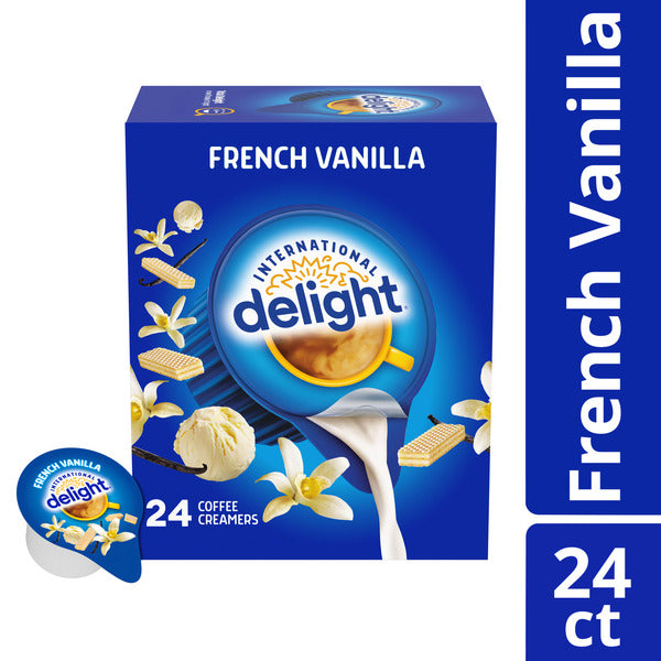 International Delight Coffee Creamer Singles, French Vanilla, Shelf Stable Flavored Creamer, 24 Ct, 0.44 FL OZ, Pre-Portioned Creamers