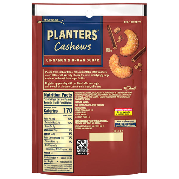 Planters Cashew Cinnamon Brown Sugar 5oz. Bag, 5 OZ  DestGlow