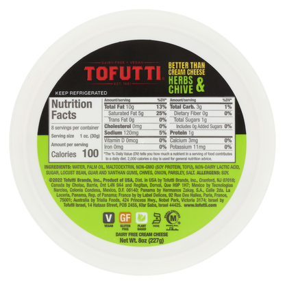 Tofutti Imitation Cream Cheese, Herbs &amp; Chives