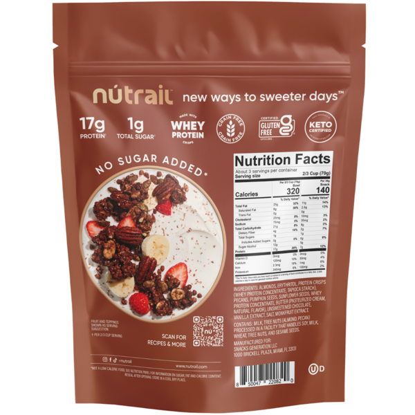 NuTrail 17g Protein Granola, No Sugar Added Chocolate  DestGlow