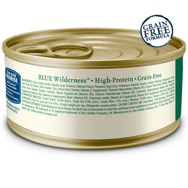 Blue Buffalo Wilderness High Protein Grain Free, Natural Adult Pate Wet Cat Food, Duck
