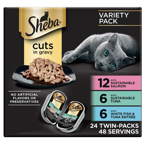 SHEBA PERFECT PORTIONS Perfect Portions Wet Cat Food Cuts in Gravy Variety Pack, 2.6 oz. Twin-Pack Trays (24 Count)  DestGlow