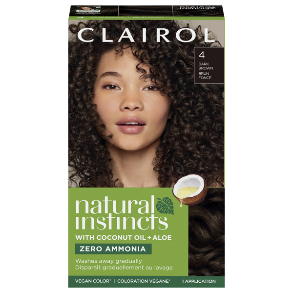 Clairol 4 Dark Brown Zero Ammonia Vegan Hair Color with Coconut Oil + Aloe