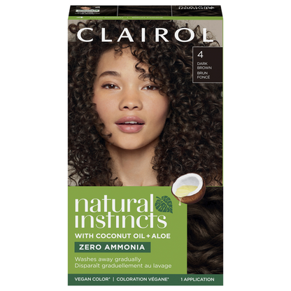 Clairol 4 Dark Brown Zero Ammonia Vegan Hair Color with Coconut Oil + Aloe