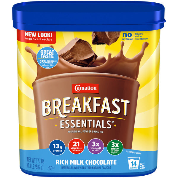 Carnation Breakfast Essentials Powder Protein Nutritional Shake Drink Mix, Rich Milk Chocolate Breakfast Shake, 17.7 oz  DestGlow