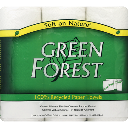 Green Forest Paper Towels, 100% Recycled, Size Your Own, Two-Ply