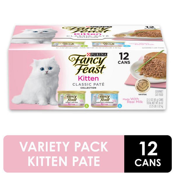 Purina Fancy Feast Grain Free Pate Wet Kitten Food Variety Pack, Kitten Classic Pate Collection Turkey &amp; Whitefish  DestGlow